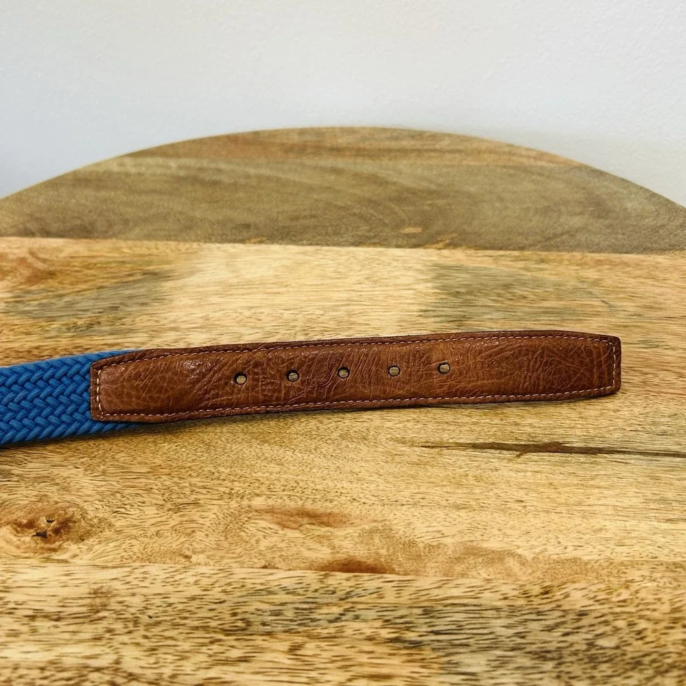 TORINO Italian Woven Elastic Belt Leather Tabs Blue Sz 40 MSRP$80 Made In USA